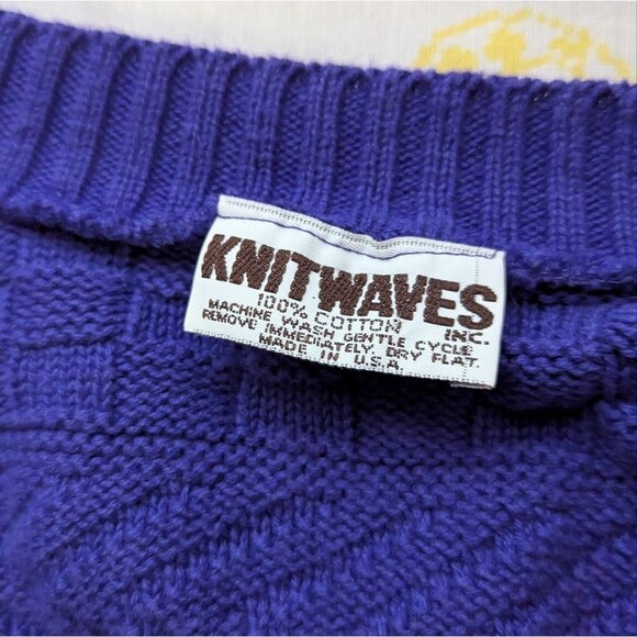 Vintage Royal Purple Texture Knit V-Neck Cardigan - Picture 7 of 7